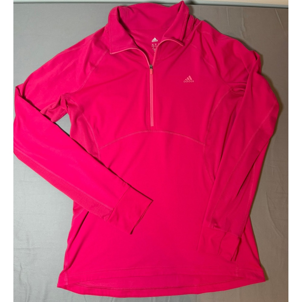 Adidas Climalite Womens Hot Pink Quarter Zip Pullover Thumbholes Large Slim